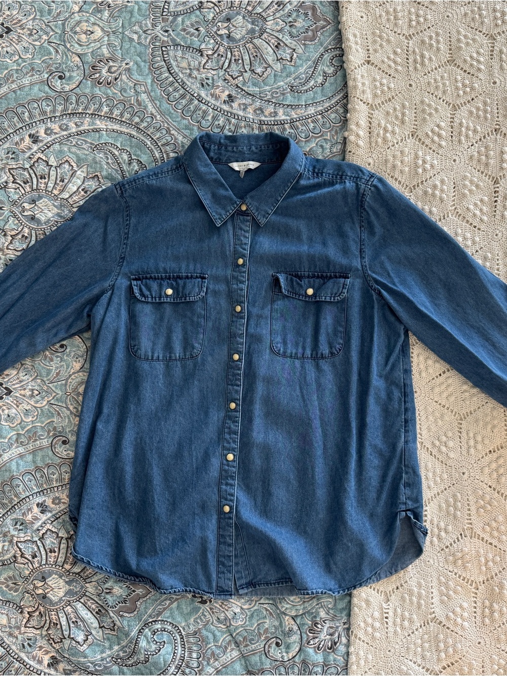 Lucky Brand Dark Blue Denim Button-Down Shirt